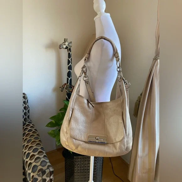 Coach Kristin Champagne Cream Pebble Soft Leather Hobo, Large, Dust Bag, Strap - Picture 4 of 15
